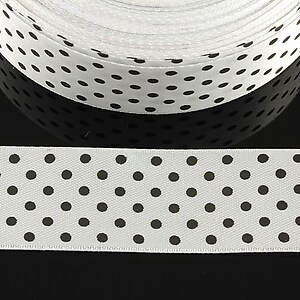 Panglica saten alba cu buline negre latime 2,4cm (1m)