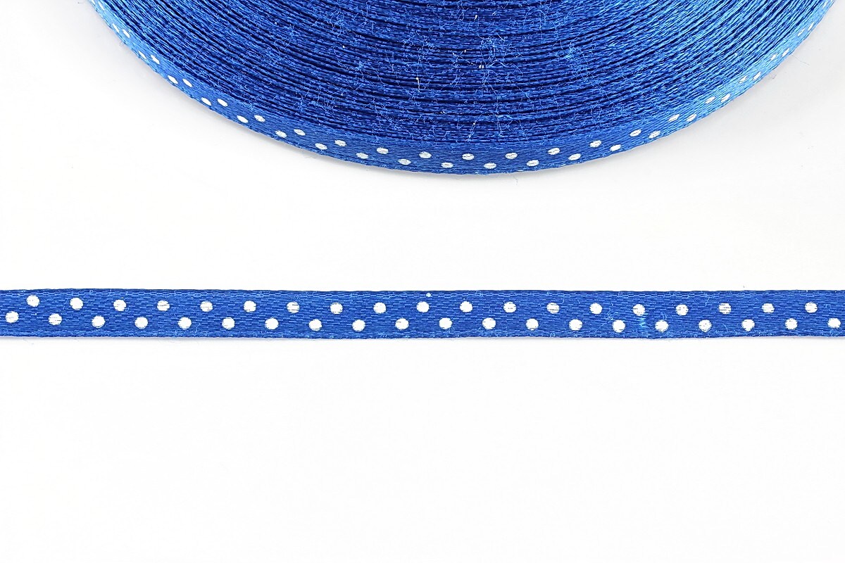 Panglica saten albastra cu buline albe latime 0,6cm (1m)