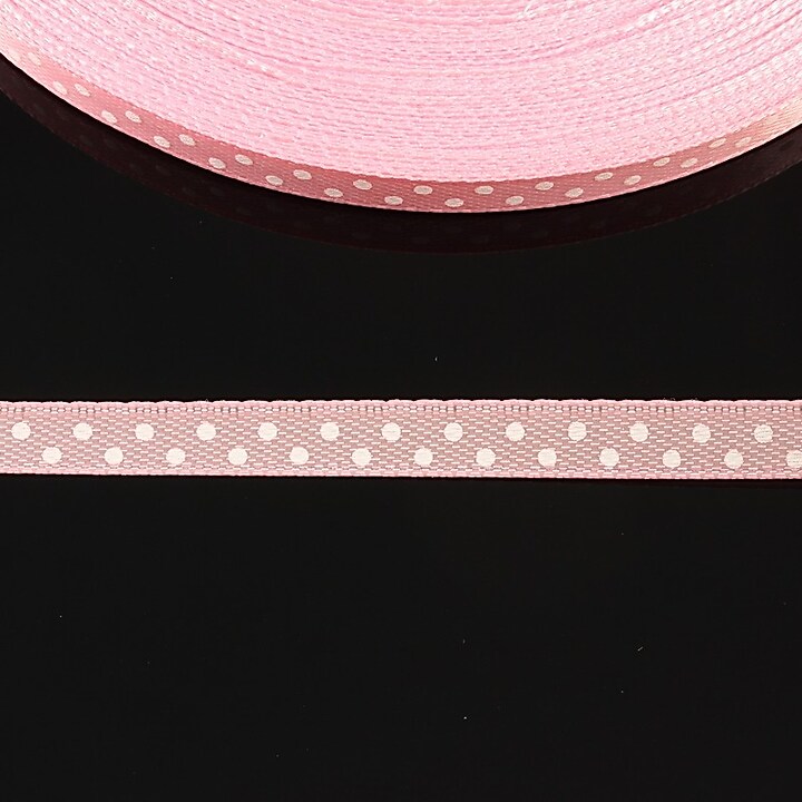 Panglica saten roz cu buline albe latime 0,6cm (1m)