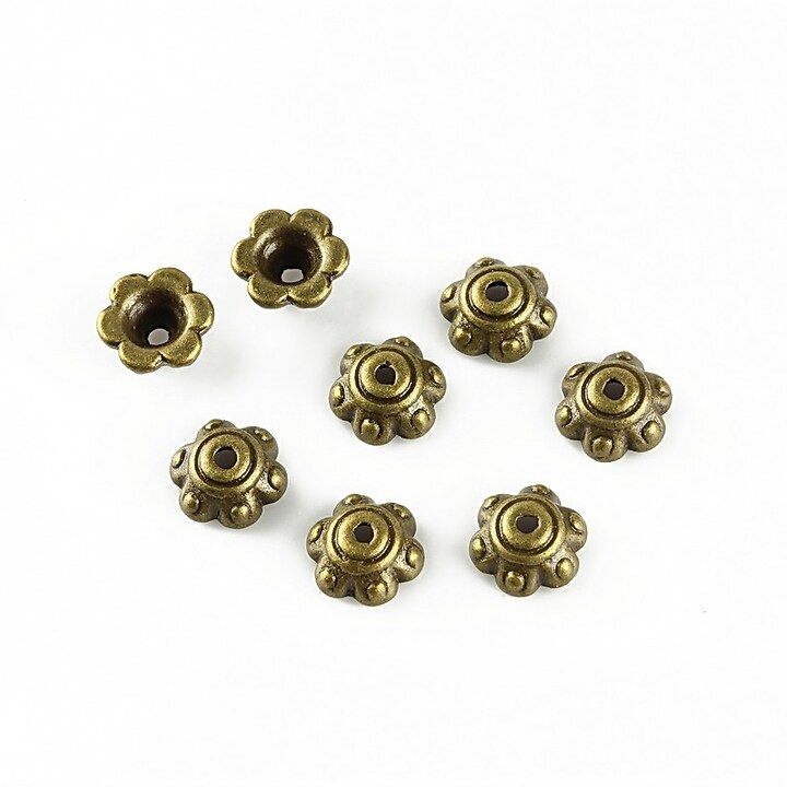 Capacele margele bronz floare 6x3mm