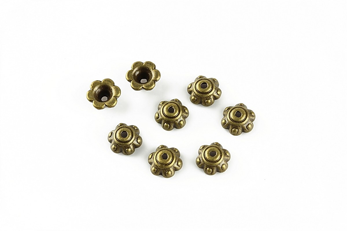 Capacele margele bronz floare 6x3mm