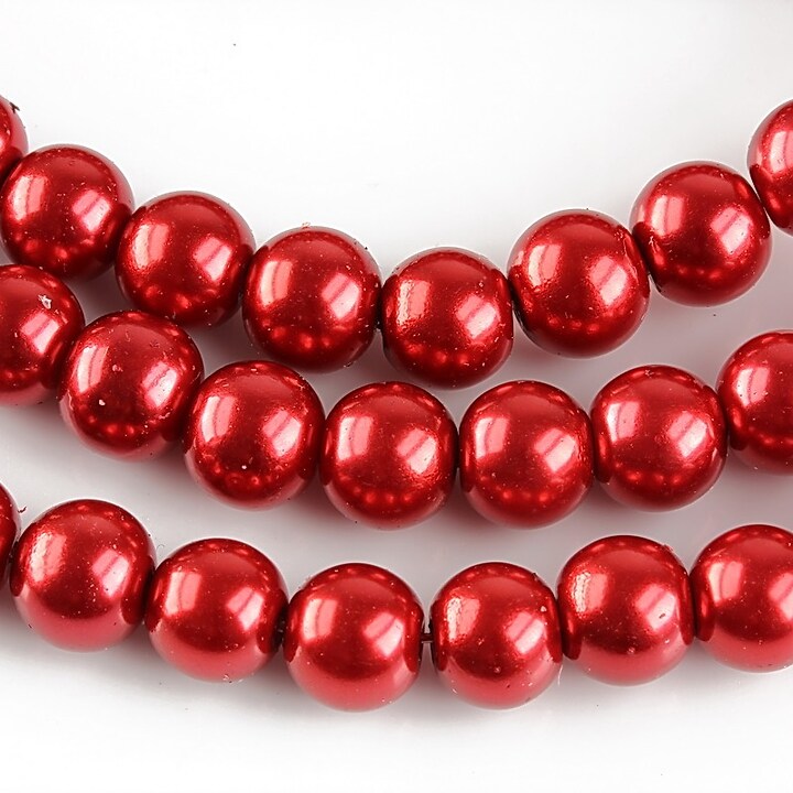 Perle de sticla, sfere 8mm - rosu inchis lucios (100 buc.)