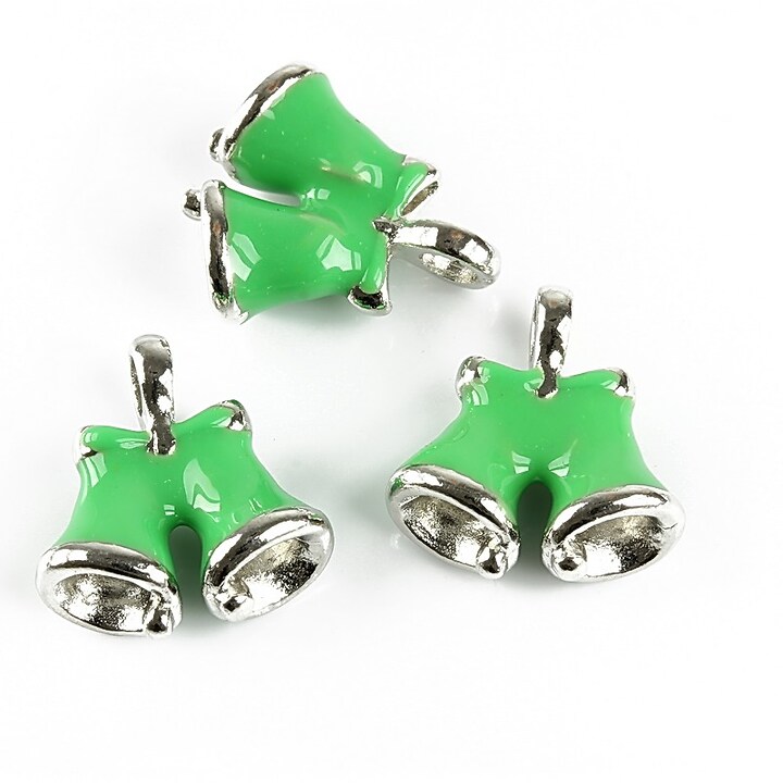 Charm argintiu inchis emailat clopotel 19x16mm - verde