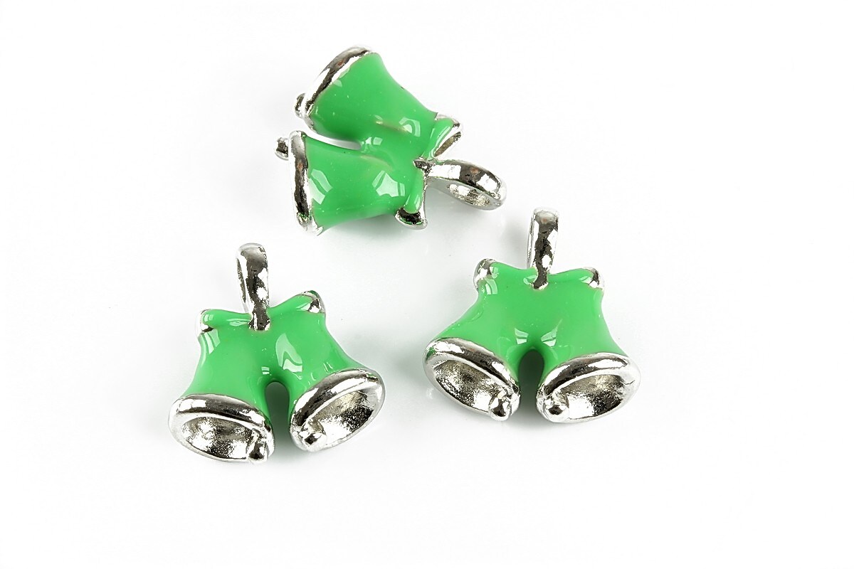 Charm argintiu inchis emailat clopotel 19x16mm - verde