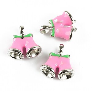 Charm argintiu inchis emailat clopotel 19x16mm - roz
