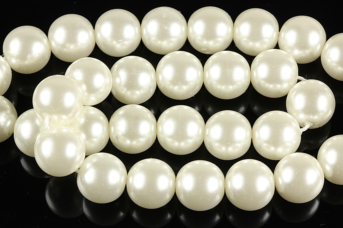 Sirag perle de sticla lucioase, sfere 10mm - crem