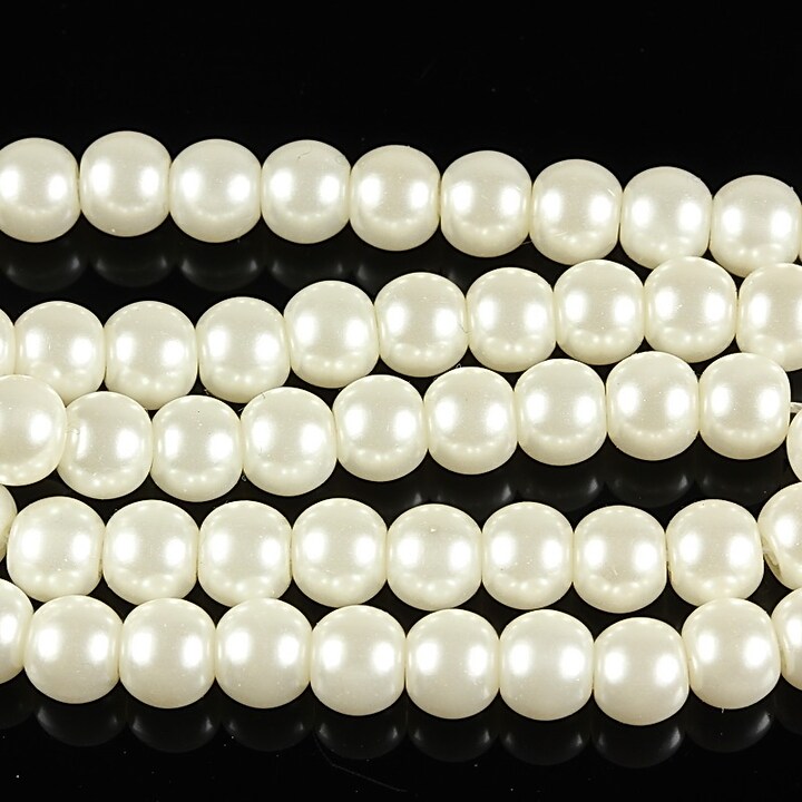 Sirag perle de sticla lucioase, sfere 6mm - crem