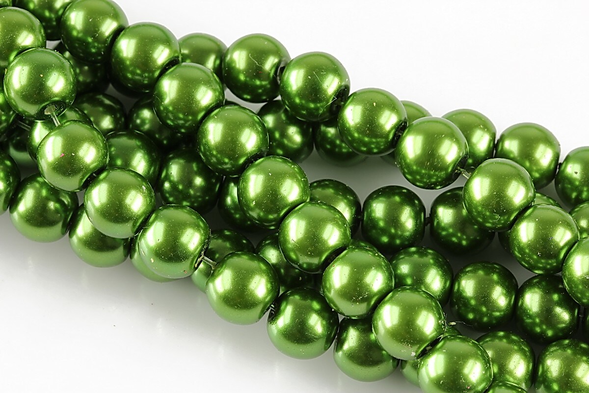 Perle de sticla, sfere 8mm - verde avocado (100 buc.)