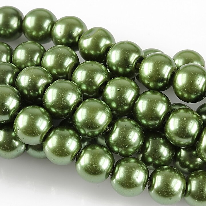 Perle de sticla, sfere 8mm - verde militar (100 buc.)