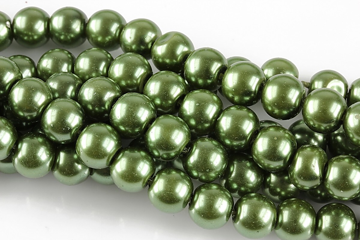 Perle de sticla, sfere 8mm - verde militar (100 buc.)