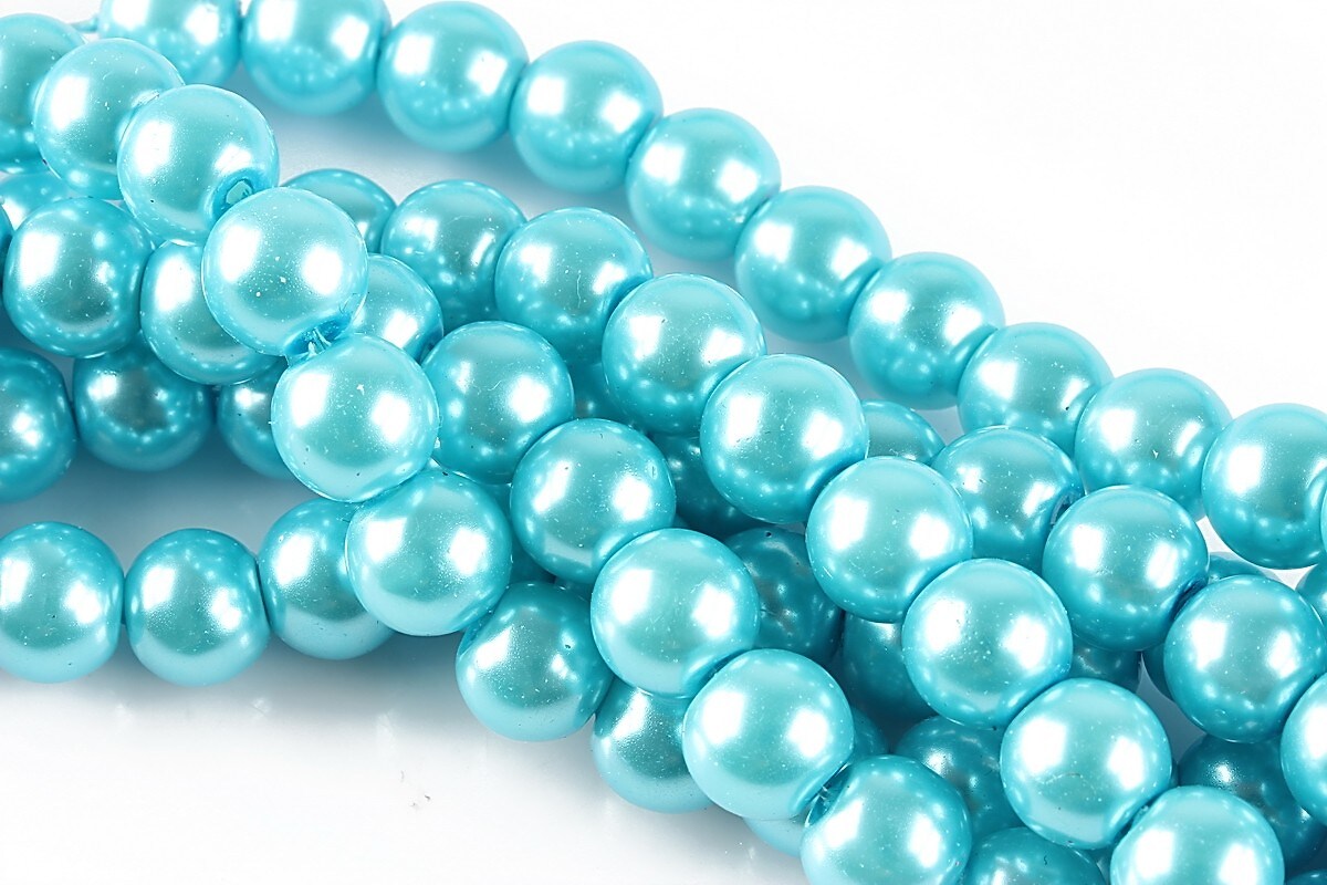 Perle de sticla, sfere 8mm - albastru cyan (100 buc.)