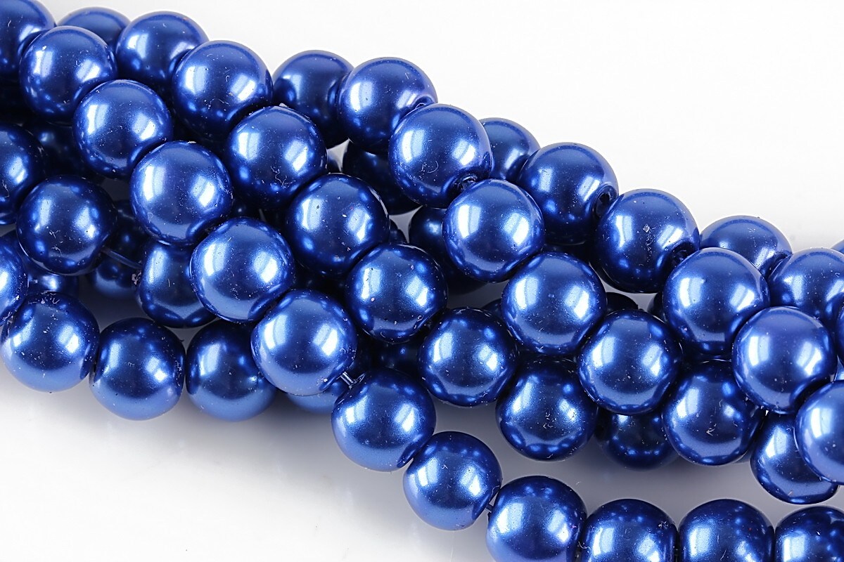 Perle de sticla, sfere 8mm - albastru safir (100 buc.)