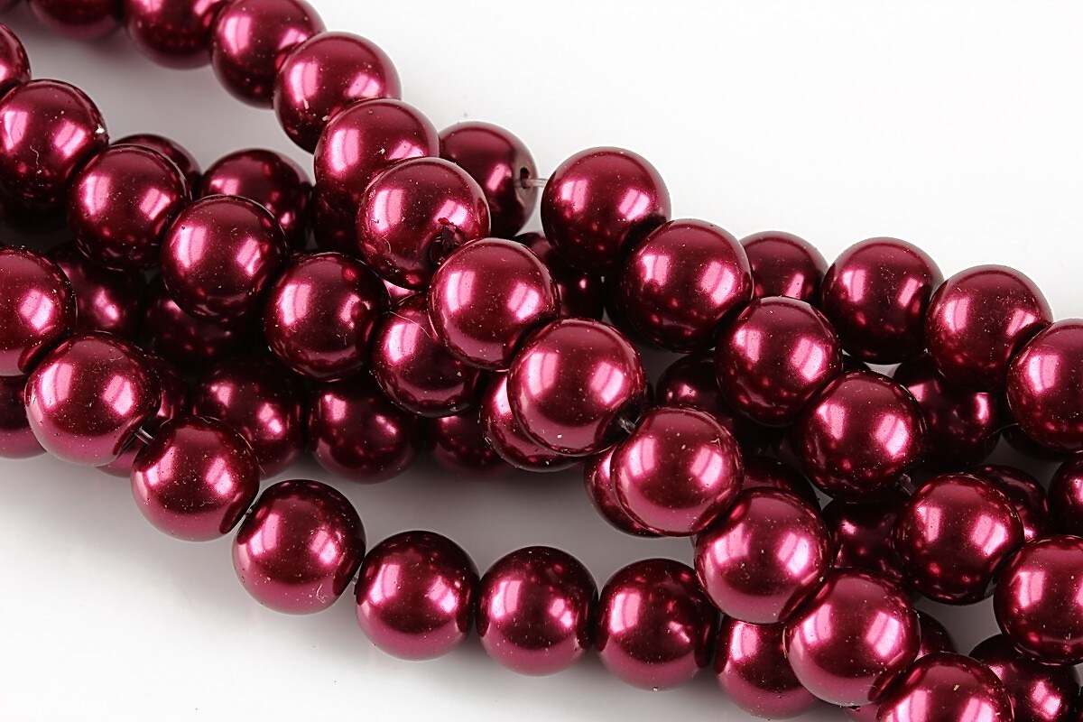 Perle de sticla, sfere 8mm - rosu burgundy (100 buc.)
