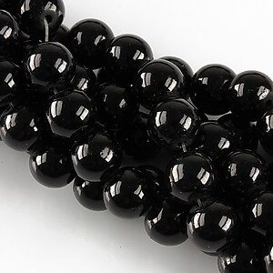 Sirag perle de sticla lucioase, sfere 8mm - negru (aprox. 100 buc.)