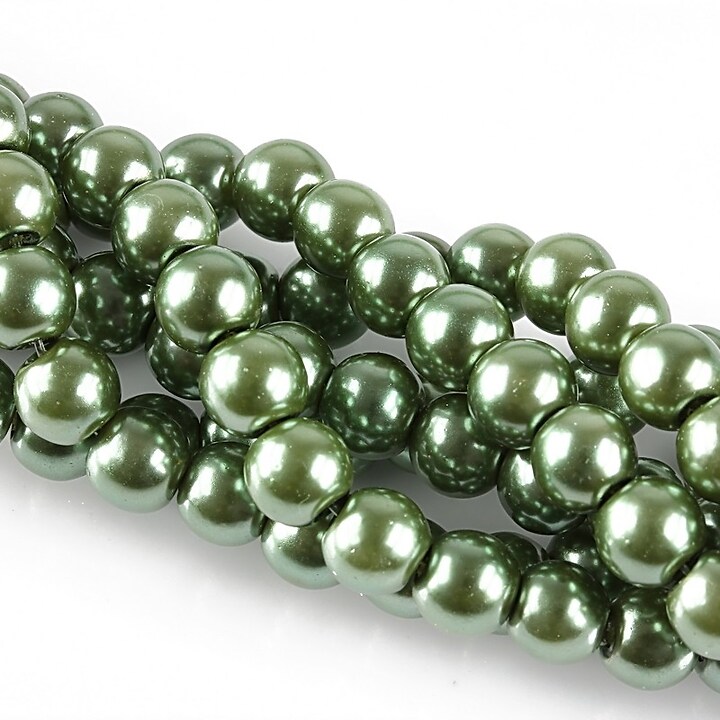 Perle de sticla, sfere 6mm - verde militar (100 buc.)