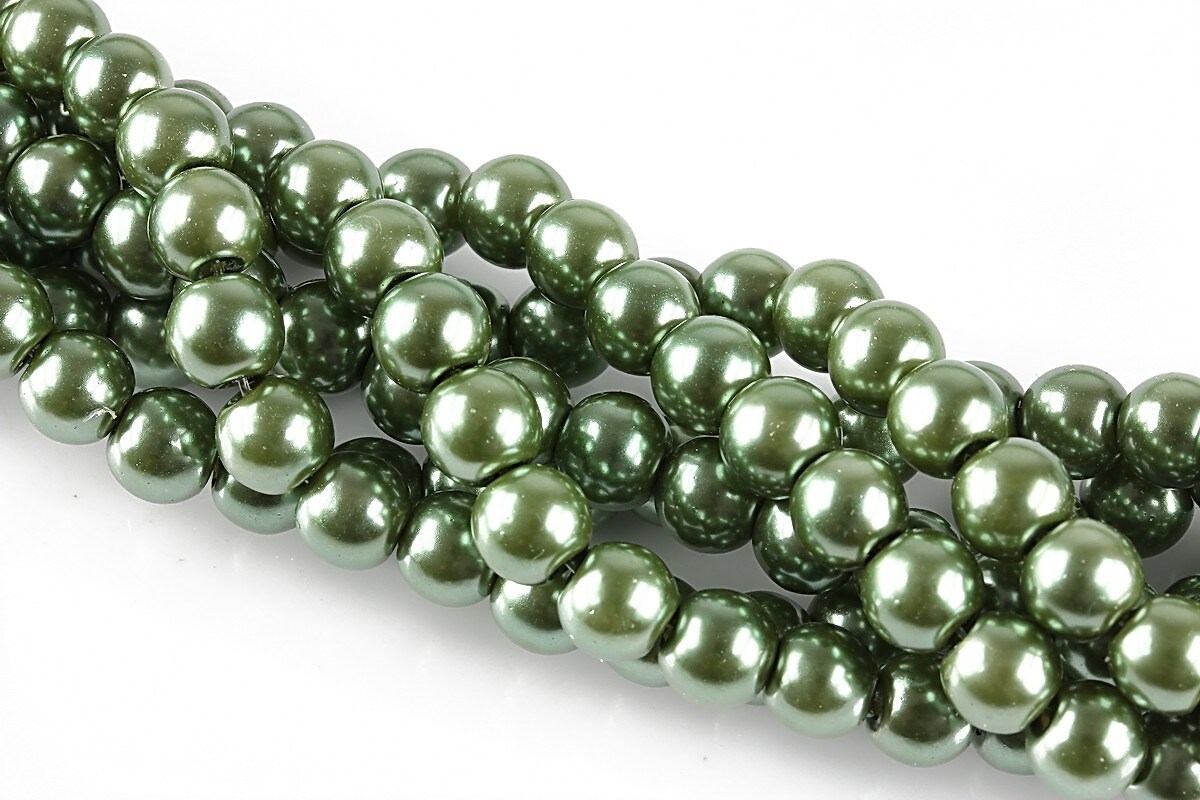Perle de sticla, sfere 6mm - verde militar (100 buc.)