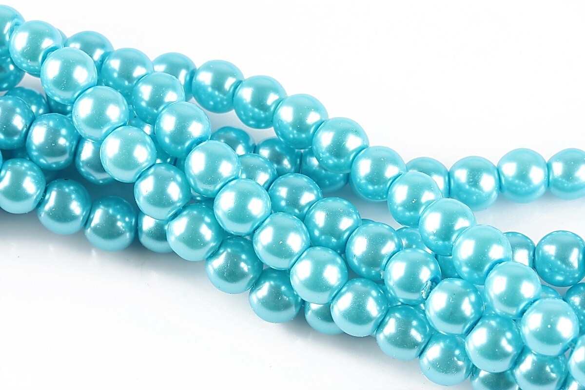 Perle de sticla, sfere 6mm - albastru cyan (100 buc.)