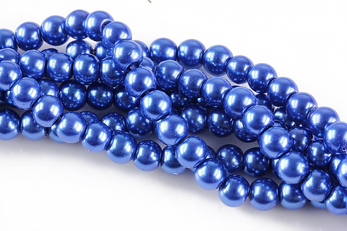 Perle de sticla, sfere 6mm - albastru safir (100 buc.)