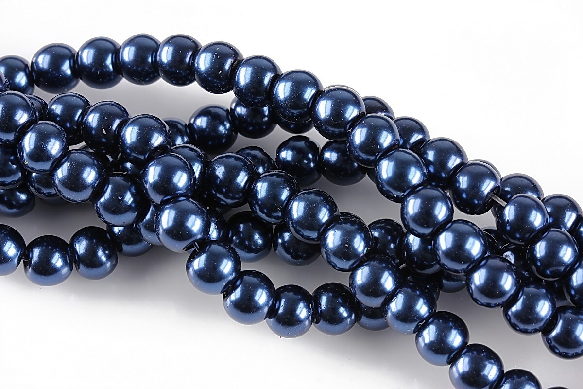 Perle de sticla, sfere 6mm - albastru inchis (100 buc.)