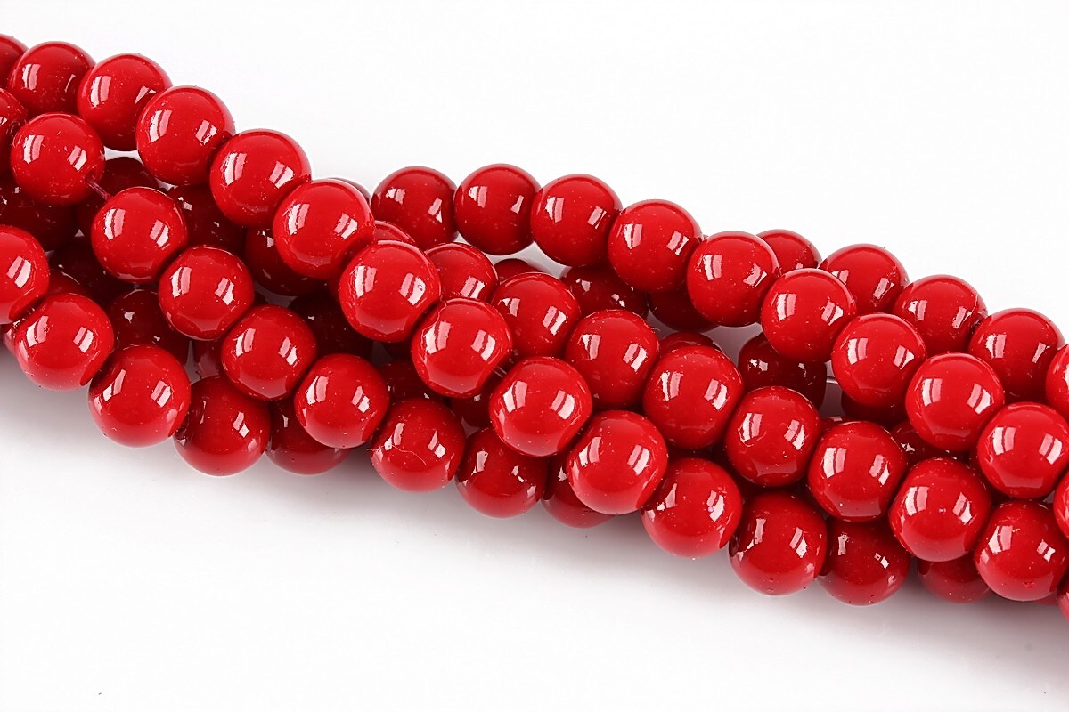 Perle de sticla, sfere 6mm - rosu opac (100 buc.)