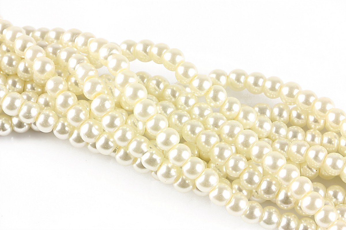 Perle de sticla, sfere 4mm - alb crem (100 buc.)