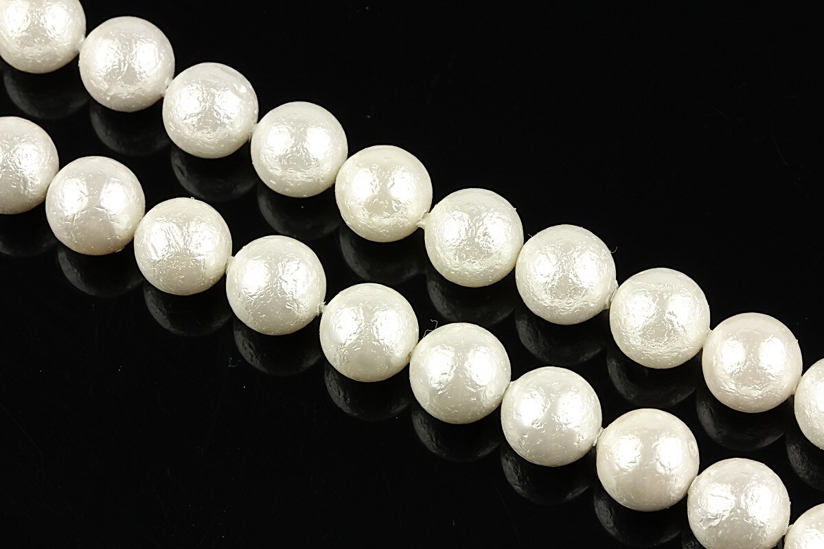 Perle tip Mallorca gofrate albe, sfere 8mm