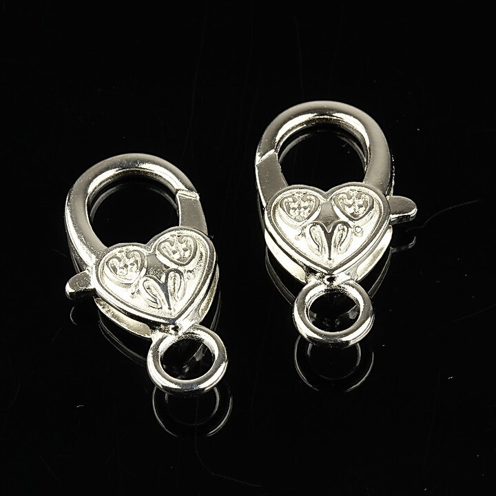 Inchizatoare lobster mare argintie, inima 27x12mm