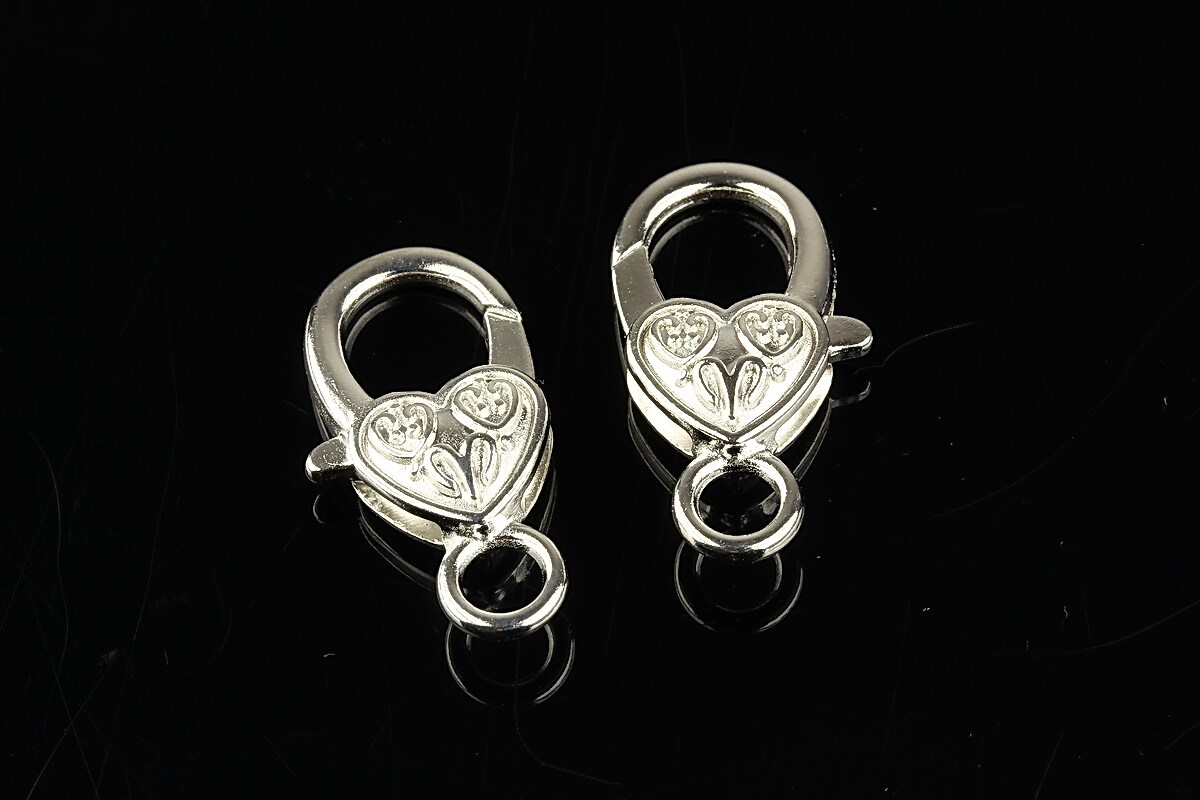 Inchizatoare lobster mare argintie, inima 27x12mm