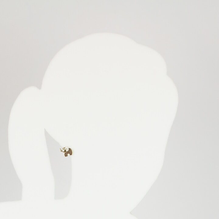 Cercei aurii elefant cu strasuri albe si corp din material textil maro