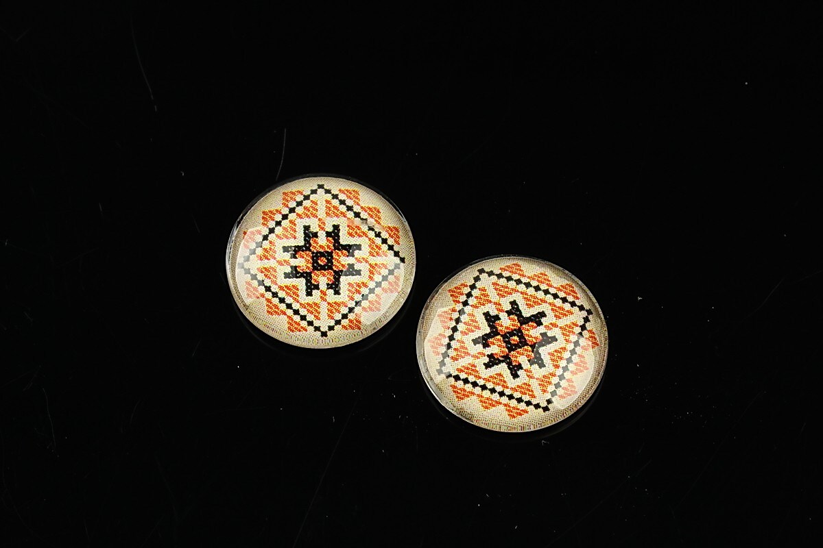 Cabochon sticla 16mm "Folclor" cod 1089