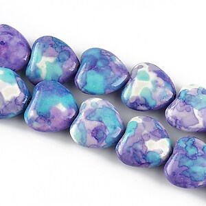 Flower jade inima 12mm - mov - albastru