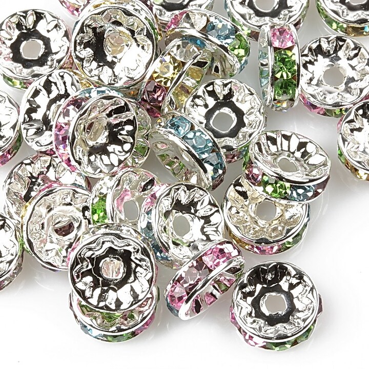 Distantiere cu rhinestone multicolore 4x10mm