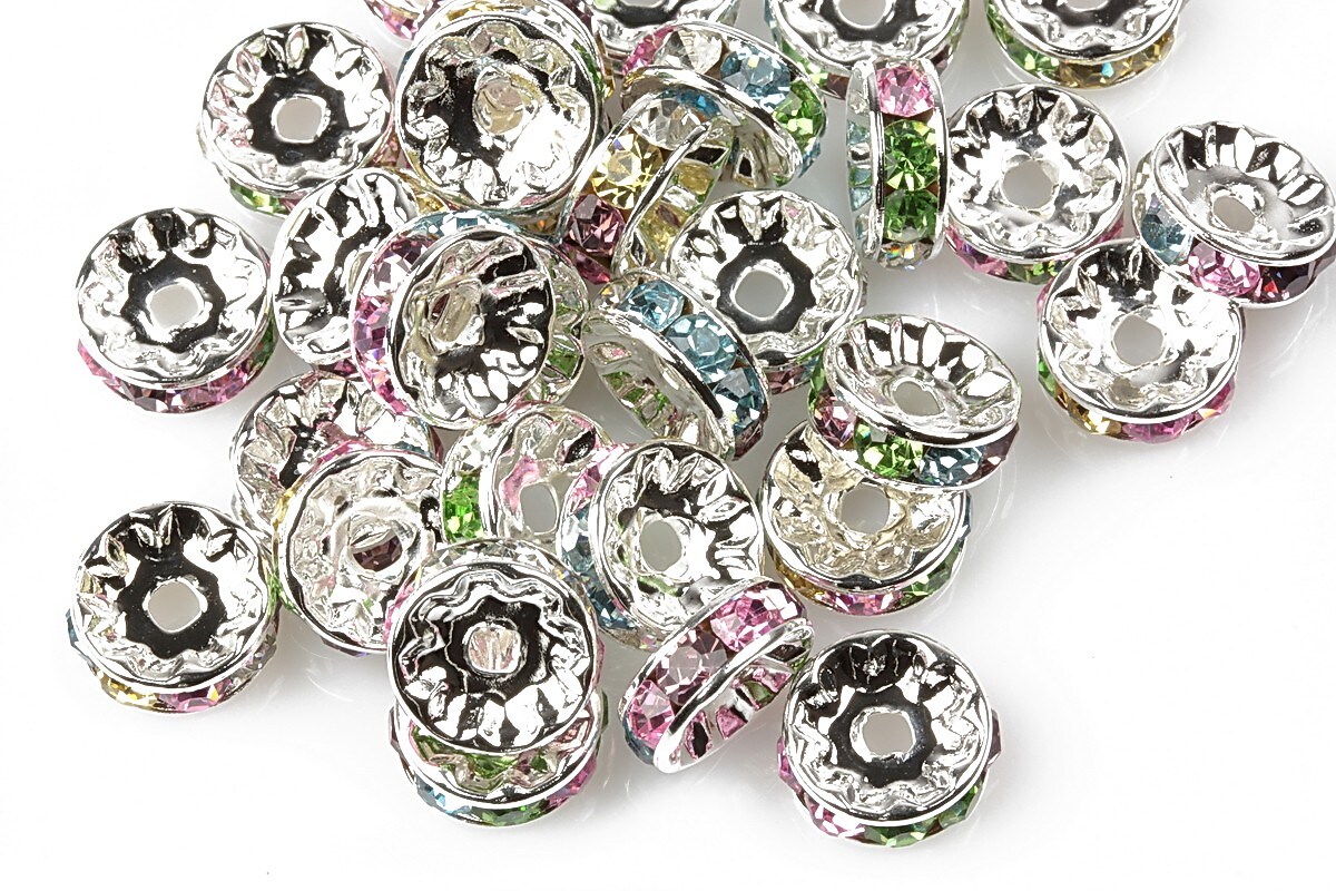 Distantiere cu rhinestone multicolore 4x10mm