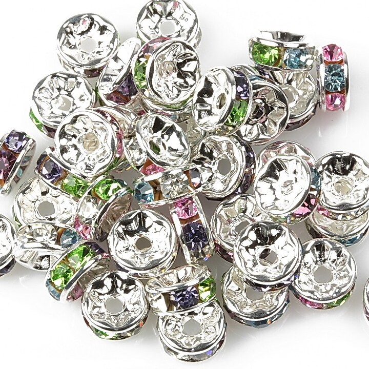 Distantiere cu rhinestone multicolore 4x8mm