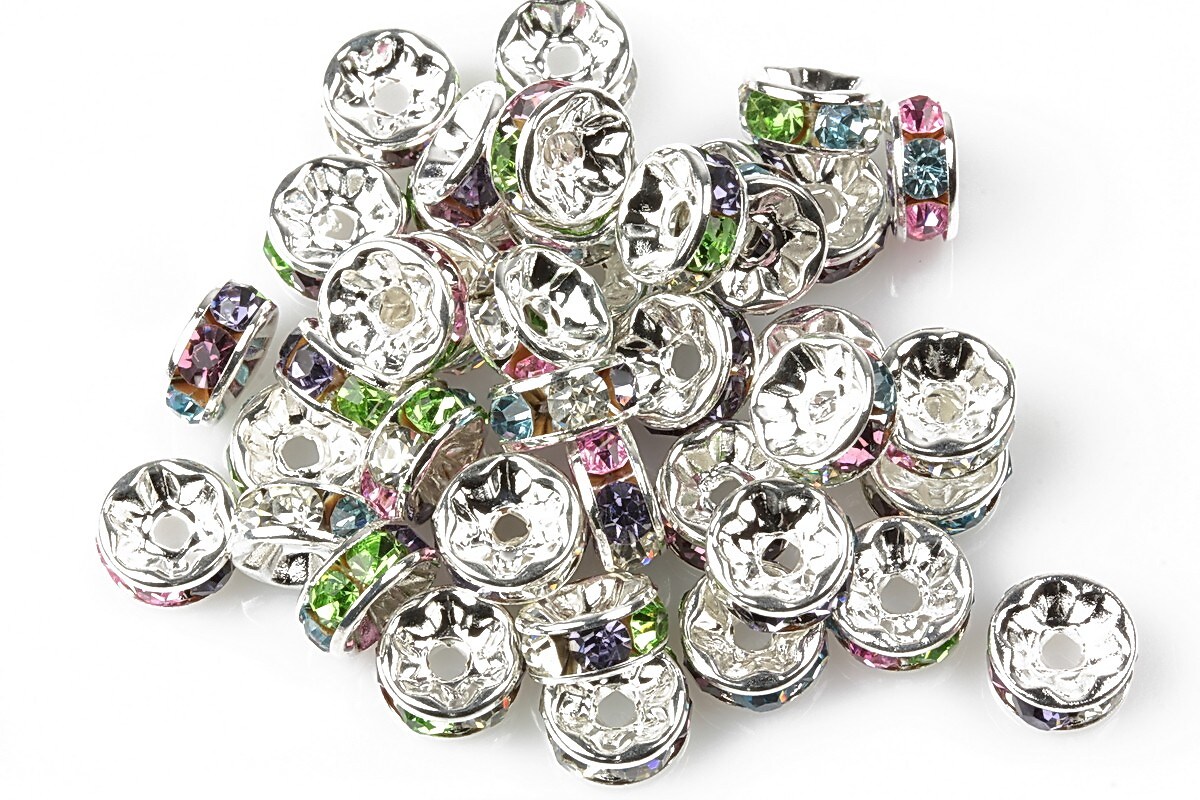 Distantiere cu rhinestone multicolore 4x8mm