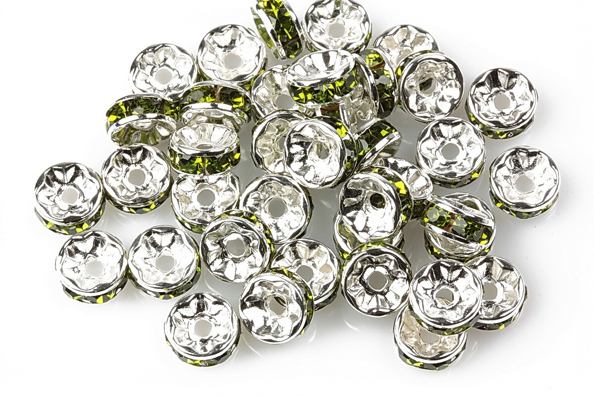 Distantiere cu rhinestone verde olive 4x8mm