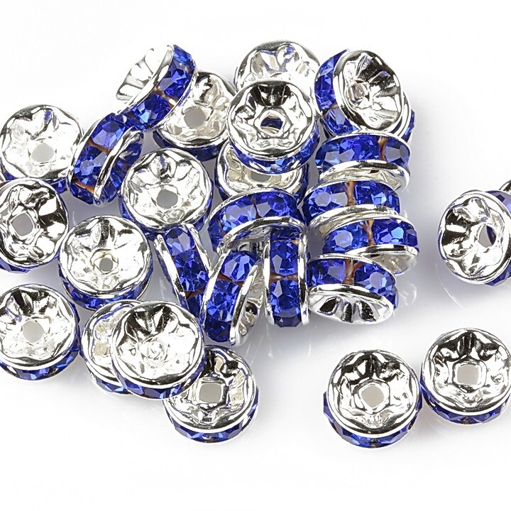 Distantiere cu rhinestone albastru cobalt 8mm ( rondele 4x8mm)