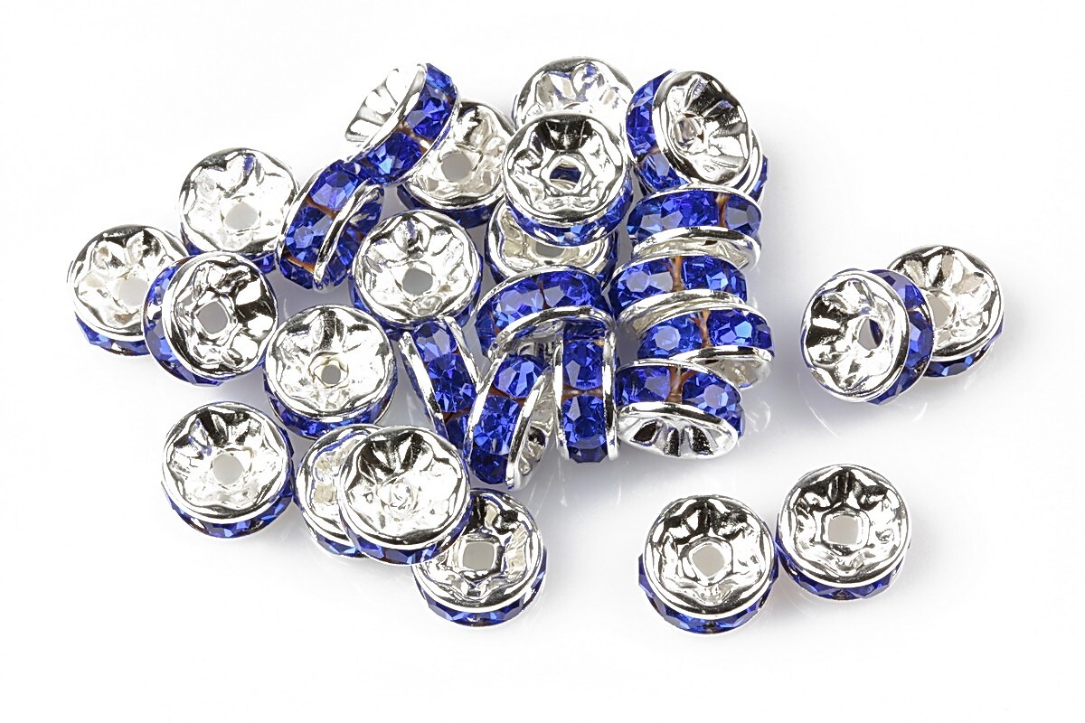 Distantiere cu rhinestone albastru cobalt 8mm ( rondele 4x8mm)