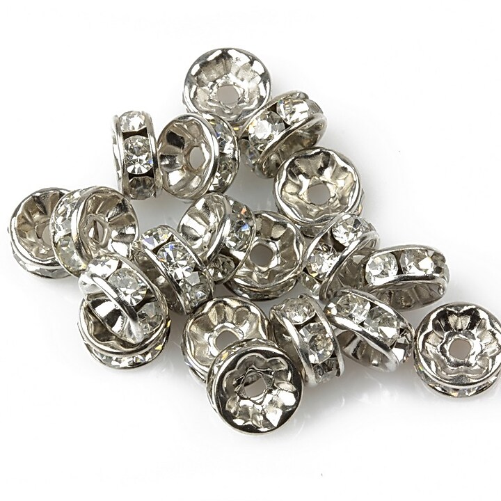 Distantiere argintiu inchis cu rhinestone albe 8mm