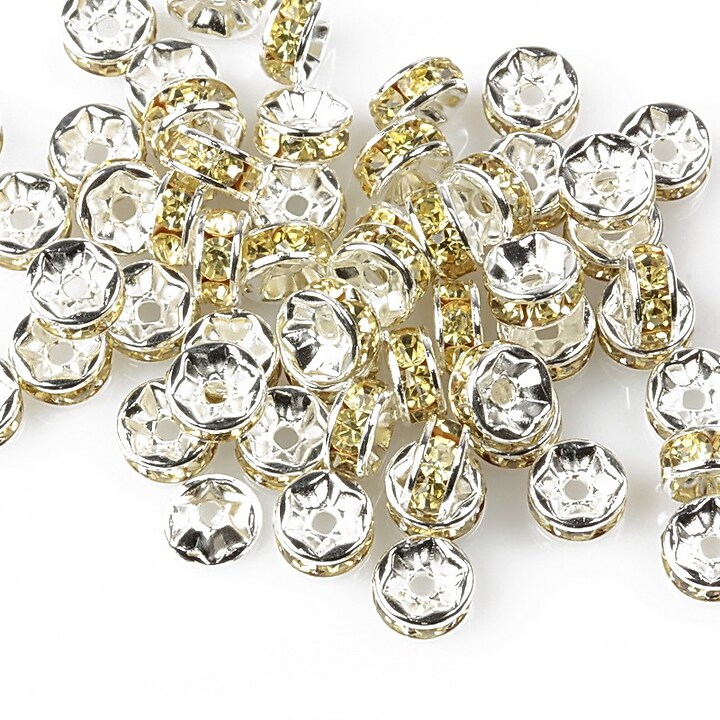 Distantiere cu rhinestone galben deschis 2,5x6mm