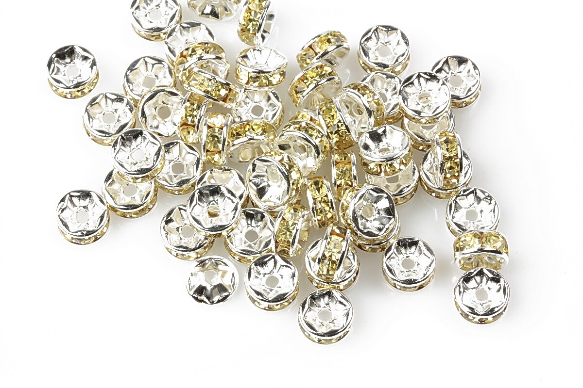 Distantiere cu rhinestone galben deschis 2,5x6mm