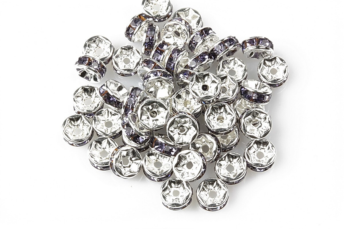 Distantiere cu rhinestone mov 2,5x6mm