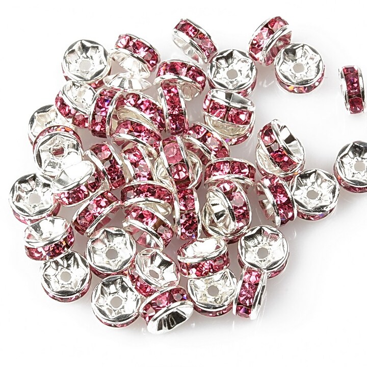 Distantiere cu rhinestone roz inchis 2,5x6mm