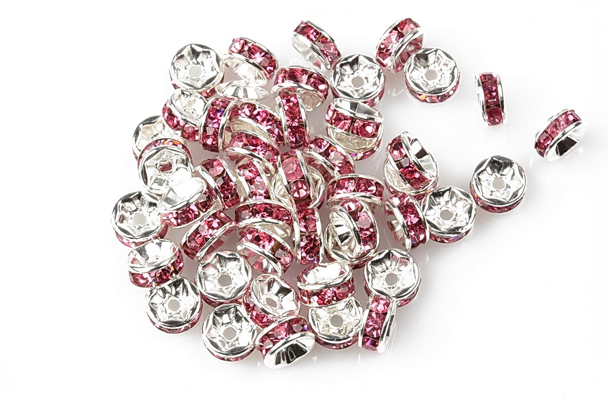 Distantiere cu rhinestone roz inchis 2,5x6mm