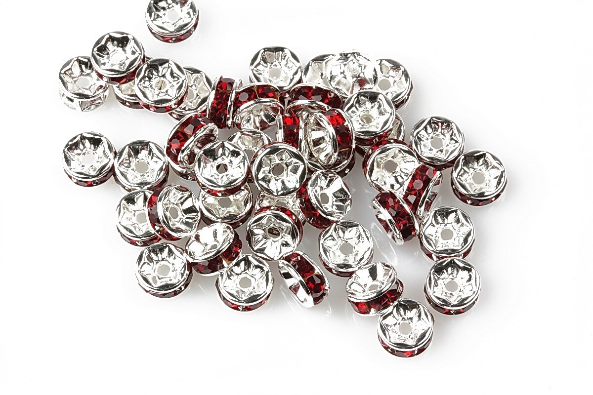 Distantiere cu rhinestone rosu inchis 2,5x6mm