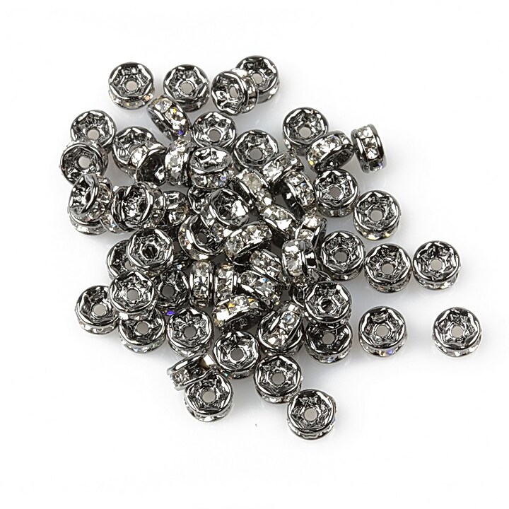 Distantiere gun metal cu rhinestone albe 2x4mm