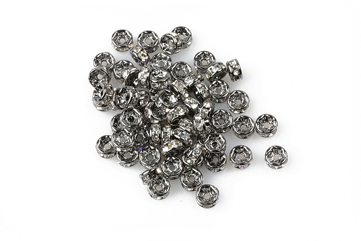 Distantiere gun metal cu rhinestone albe 2x4mm