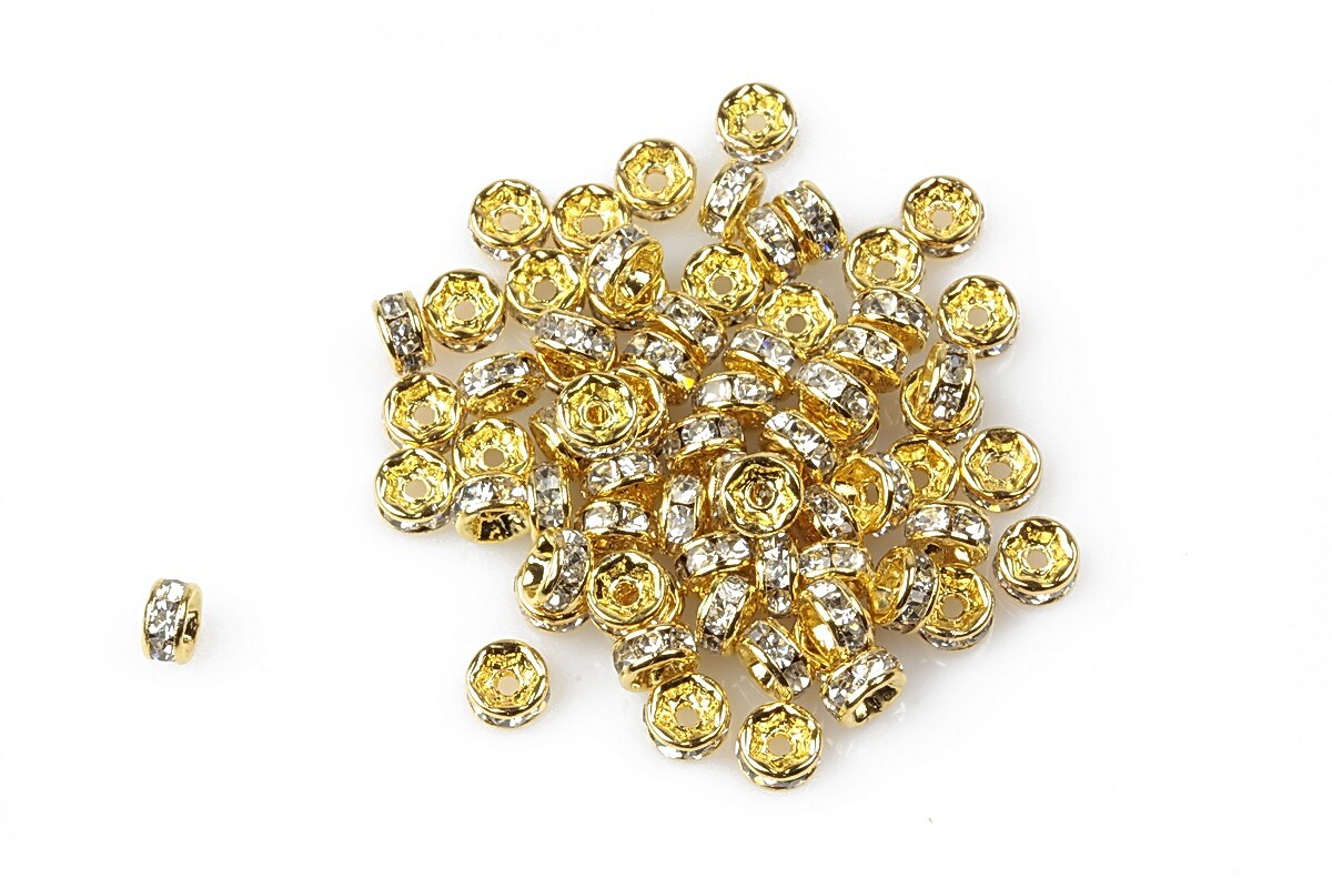 Distantiere aurii cu rhinestone albe 2x4mm