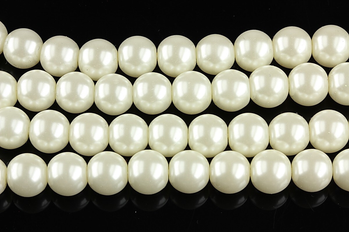 Sirag perle de sticla lucioase, sfere 8mm - crem