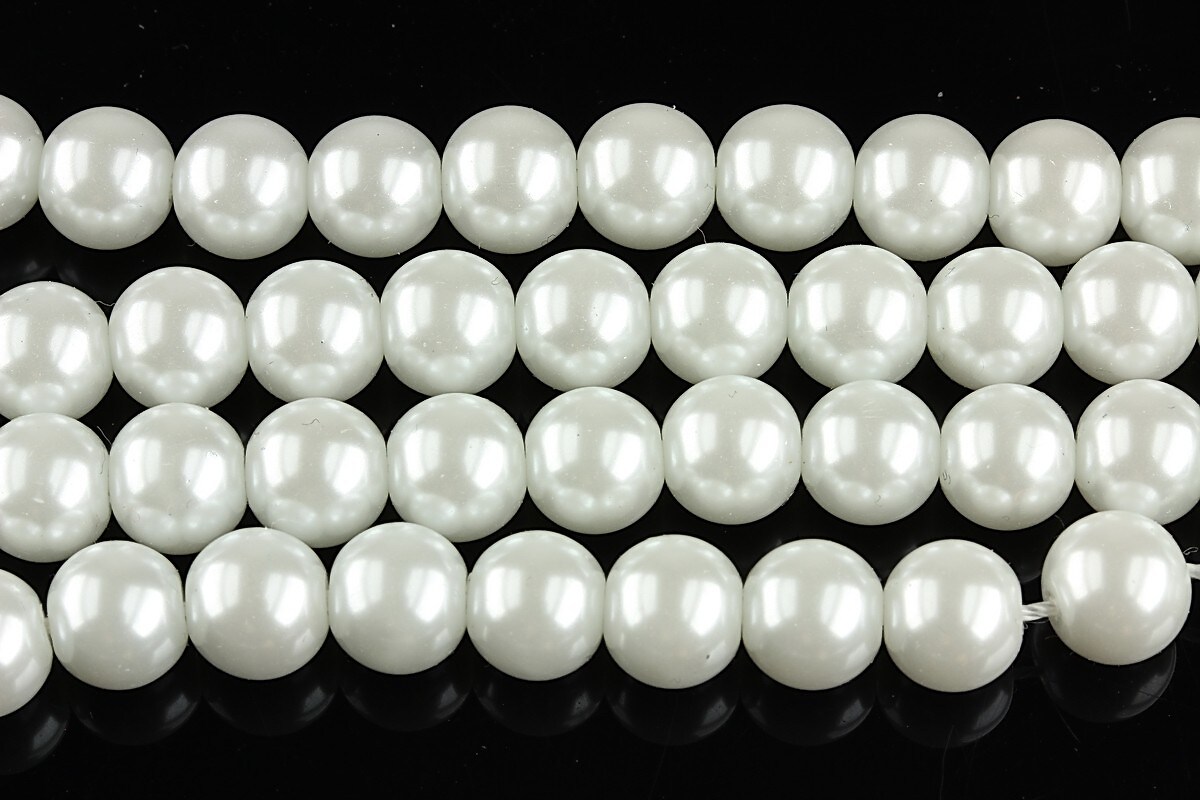 Sirag perle de sticla lucioase, sfere 8mm - alb